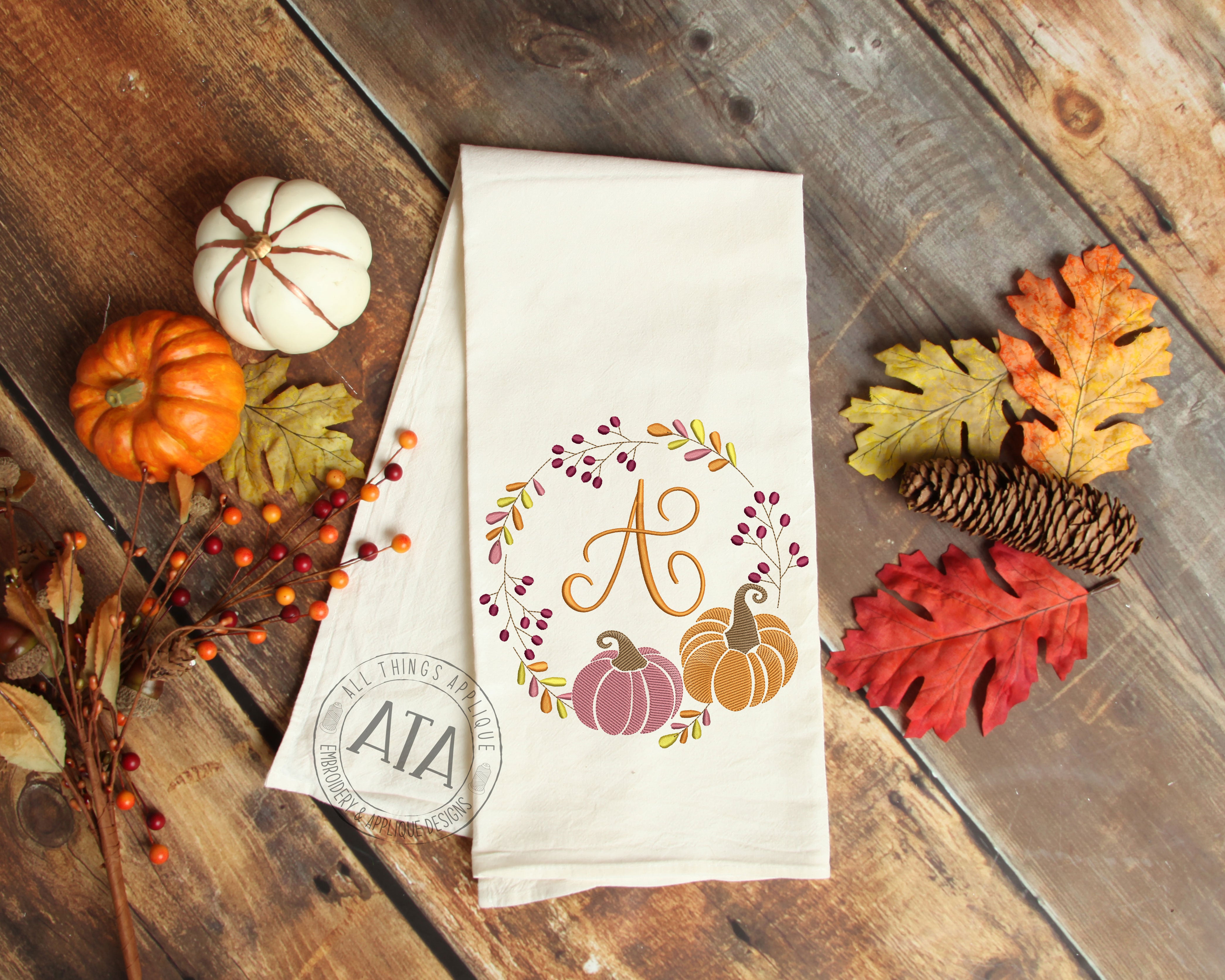 Pumpkin Trio Monogram Square Frame Machine Embroidery Design Patch  Halloween Thanksgiving